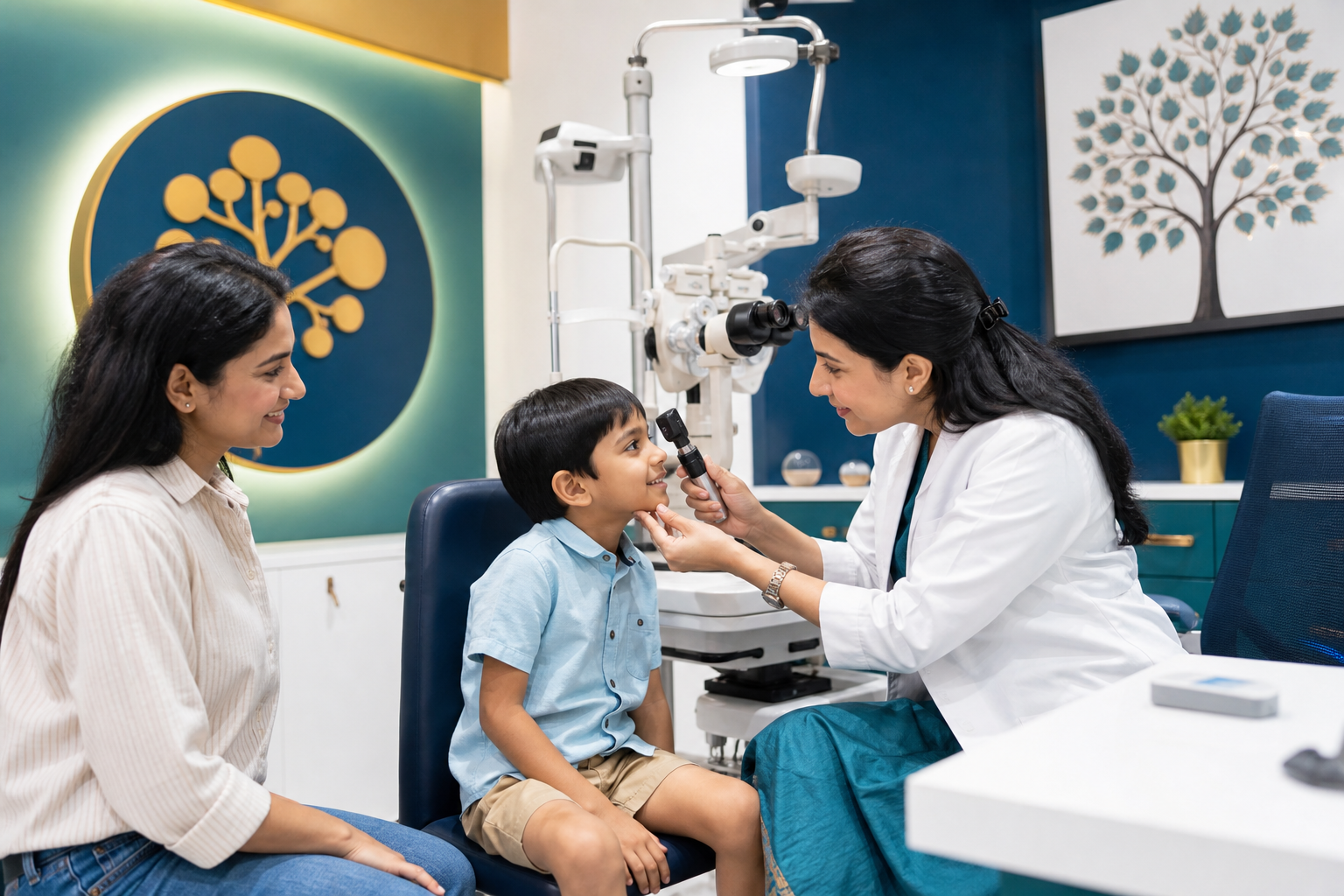 Child receiving a gentle pediatric eye examination